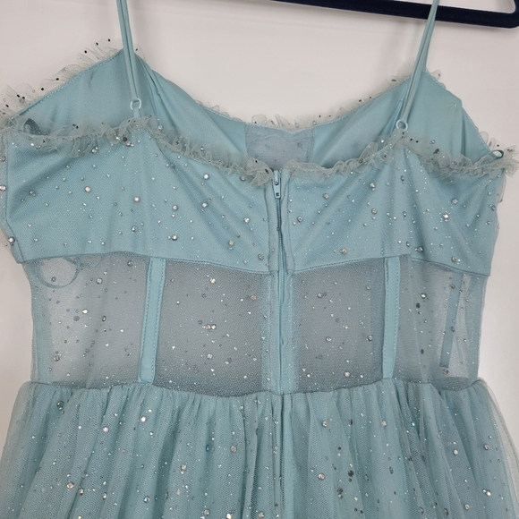 NWT TLC Say Yes Juniors Rhinestone-Embellished Mesh-Waist Gown in Seagreen 13/14 - Picture 9 of 15